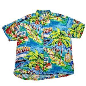 Vintage Kahala Hawaiian Shirt Mens 2XL Fishing Hawaii Rayon  Bottles Palm